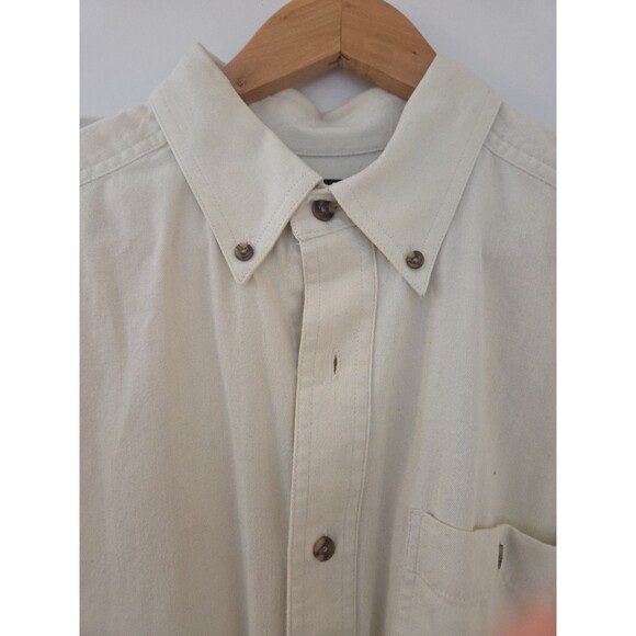 #61 vintage Trader Bay Men's Large button up beige flannel shirt 100% cotton - Picture 2 of 4